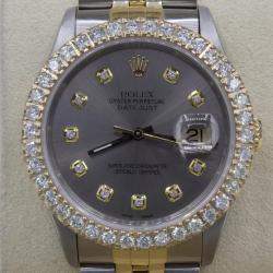 Rolex Customised Grey 3CT Diamond 18K Yellow Gold Datejust  Automatic Men's Wristwatch 36mm