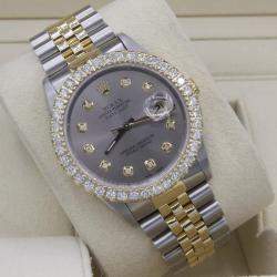 Rolex Customised Grey 3CT Diamond 18K Yellow Gold Datejust  Automatic Men's Wristwatch 36mm