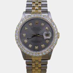 Rolex Customised Grey 3CT Diamond 18K Yellow Gold Datejust  Automatic Men's Wristwatch 36mm