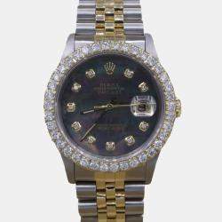 Rolex Customised Grey MOP 3CT Diamond 18K Yellow Gold Datejust  Automatic Men's Wristwatch 36mm