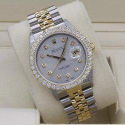 Rolex Customised Grey 3CT Diamond 18K Yellow Gold Datejust  Automatic Men's Wristwatch 36mm
