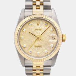 Rolex Champagne Diamond 18K Yellow Gold Datejust 68273 Automatic Women's Wristwatch 31mm