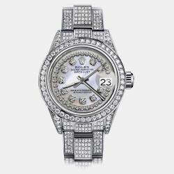 Rolex Customised White Pearl Diamond Stainless Steel Datejust 178274 Automatic Women's Wristwatch 31mm