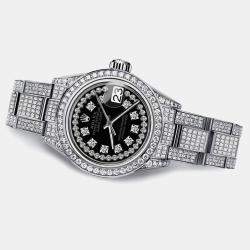 Rolex Customised Black Diamond Stainless Steel Datejust 178274 Automatic Women's Wristwatch 31mm