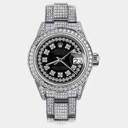 Rolex Customised Black Diamond Stainless Steel Datejust 178274 Automatic Women's Wristwatch 31mm