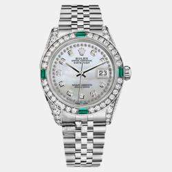 Rolex White MOP Diamond Stainless Steel Datejust 16014 Automatic Men's Wristwatch 36mm