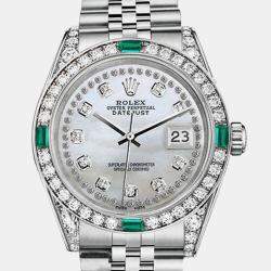 Rolex White MOP Diamond Stainless Steel Datejust 16014 Automatic Men's Wristwatch 36mm