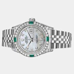 Rolex White MOP Diamond Stainless Steel Datejust 16014 Automatic Men's Wristwatch 36mm