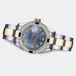 Rolex Customised Black MOP Diamond Stainless Steel Datejust 178273 Automatic Women's Wristwatch 31mm