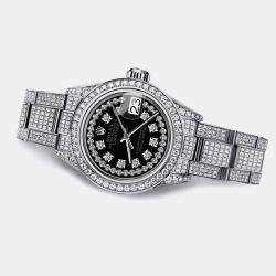 Rolex Customised Black Diamond Stainless Steel Datejust 179174 Automatic Women's Wristwatch 26mm