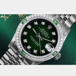 Rolex Customised Green Diamond Stainless Steel Datejust  Automatic Women's Wristwatch 31mm