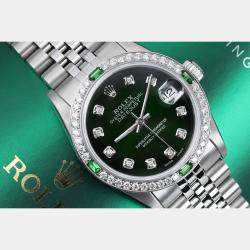 Rolex Customised Green Diamond Stainless Steel Datejust  Automatic Women's Wristwatch 31mm