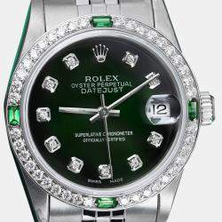 Rolex Customised Green Diamond Stainless Steel Datejust  Automatic Women's Wristwatch 31mm