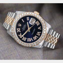 Rolex Customised Blue Diamond 18K Yellow Gold Stainless Steel Datejust 16013 Automatic Men's Wristwatch 36 mm