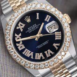 Rolex Customised Blue Diamond 18K Yellow Gold Stainless Steel Datejust 16013 Automatic Men's Wristwatch 36 mm