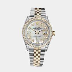 Rolex Customised White MOP Diamond 18K Yellow Gold Stainless Steel Datejust 179173 Automatic Women's Wristwatch 26mm