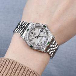 Rolex Customised White MOP Diamond Stainless Steel Datejust 68274 Automatic Women's Wristwatch 31mm