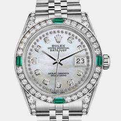 Rolex Customised White MOP Diamond Stainless Steel Datejust 68274 Automatic Women's Wristwatch 31mm