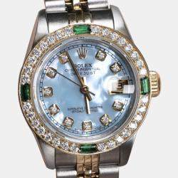 Rolex Customised Blue Diamond 18K Yellow Gold Datejust 69173 Automatic Women's Wristwatch 26mm