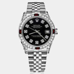 Rolex Customised Black Diamond Stainless Steel Datejust 68274 Automatic Women's Wristwatch 31mm