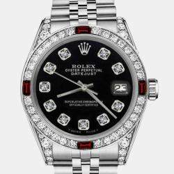 Rolex Customised Black Diamond Stainless Steel Datejust 68274 Automatic Women's Wristwatch 31mm