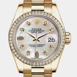 Rolex Customised White MOP Diamond Stainless Steel Date 68278 Automatic Women's Wristwatch  31mm