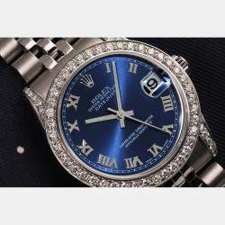 Rolex Customised Blue Diamond Stainless Steel Datejust 68274 Automatic Women's Wristwatch 31mm