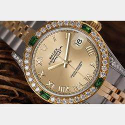 Rolex Customised Champagne Diamond 18K Yellow Gold Stainless Steel Datejust 69173 Automatic Women's Wristwatch 26mm