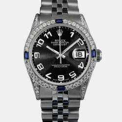 Rolex Customised Black Stainless Steel Datejust 68274 Automatic Women's Wristwatch 31mm