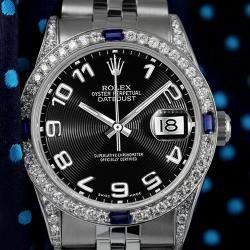 Rolex Customised Black Stainless Steel Datejust 68274 Automatic Women's Wristwatch 31mm
