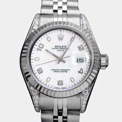 Rolex Customised White Diamond Stainless Steel Datejust 69160 Automatic Women's Wristwatch 26mm