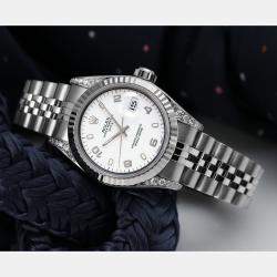 Rolex Customised White Diamond Stainless Steel Datejust 69160 Automatic Women's Wristwatch 26mm