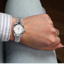Rolex Customised White Diamond Stainless Steel Datejust 69160 Automatic Women's Wristwatch 26mm