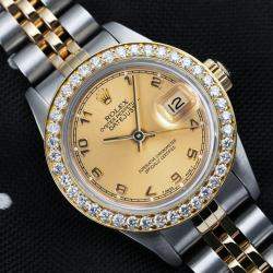Rolex Customised Champagne Diamond 18K Yellow Gold Stainless Steel Datejust 69173 Automatic Women's Wristwatch 26mm