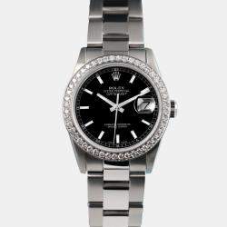 Rolex Customised Black Diamond Stainless Steel Datejust 68274 Automatic Women's Wristwatch 31mm