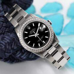 Rolex Customised Black Diamond Stainless Steel Datejust 68274 Automatic Women's Wristwatch 31mm