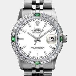 Rolex Customised White Diamond Stainless Steel Datejust 68274 Automatic Women's Wristwatch 31mm