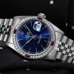 Rolex Customised Blue Diamond Stainless Steel Datejust 68274 Automatic Women's Wristwatch 31mm
