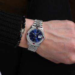 Rolex Customised Blue Diamond Stainless Steel Datejust 68274 Automatic Women's Wristwatch 31mm