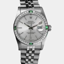 Rolex Customised Silver Diamond Stainless Steel Datejust 68274 Automatic Women's Wristwatch 31mm