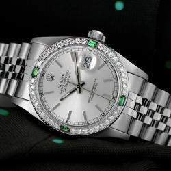 Rolex Customised Silver Diamond Stainless Steel Datejust 68274 Automatic Women's Wristwatch 31mm