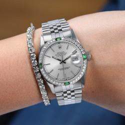 Rolex Customised Silver Diamond Stainless Steel Datejust 68274 Automatic Women's Wristwatch 31mm