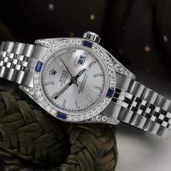 Rolex Customised Silver Diamond Stainless Steel Datejust 69174 Automatic Women's Wristwatch 26mm