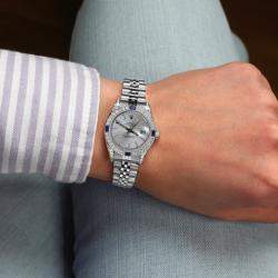 Rolex Customised Silver Diamond Stainless Steel Datejust 69174 Automatic Women's Wristwatch 26mm