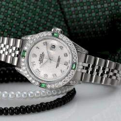 Rolex Customised White Diamond Stainless Steel Datejust 69174 Automatic Women's Wristwatch 26mm