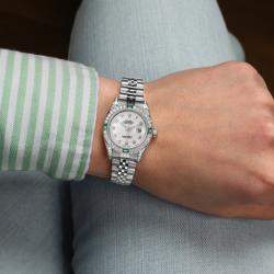 Rolex Customised White Diamond Stainless Steel Datejust 69174 Automatic Women's Wristwatch 26mm