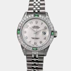 Rolex Customised White Diamond Stainless Steel Datejust 69174 Automatic Women's Wristwatch 26mm