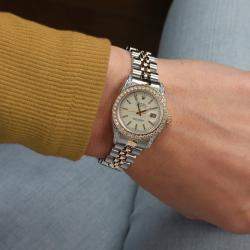 Rolex Customised Cream Diamond Stainless Steel Datejust 69173 Automatic Women's Wristwatch 26mm
