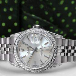 Rolex Customised Silver Diamond Stainless Steel Datejust 68274 Automatic Women's Wristwatch 31mm