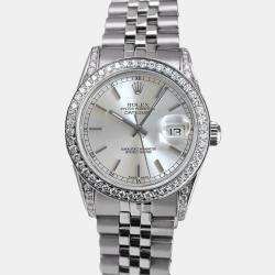 Rolex Customised Silver Diamond Stainless Steel Datejust 68274 Automatic Women's Wristwatch 31mm